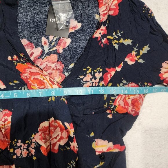 NWT Forever 21 floral long sleeve wrap midi dress Navy Pink Red Green - Picture 5 of 10